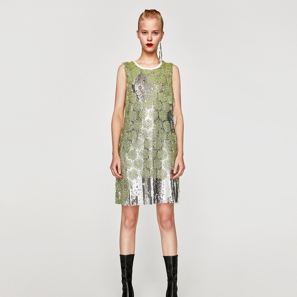ZARA Sequin Mini Dress NWOT Medium White